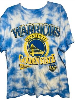 NBA Golden State Warriors Logo Graphic T-Shirt 2XL Basketball Tie Dye Blue White